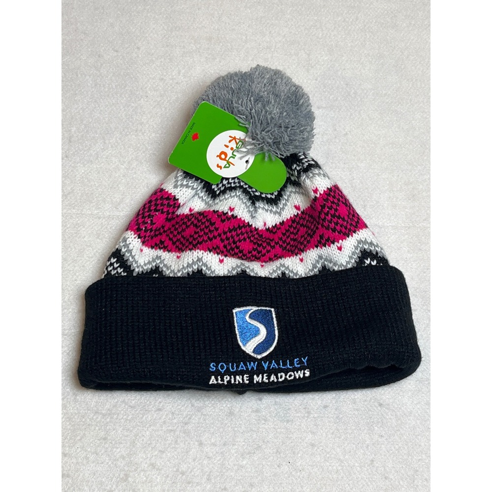 Bula Kids Squaw Valley Alpine Meadows Pom Beanie Pink Fair Isle Faux Fur Lined